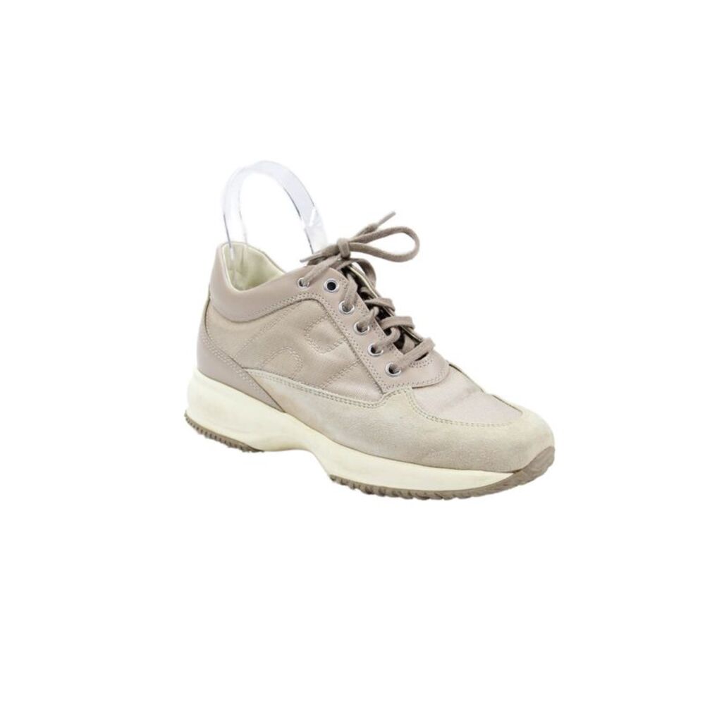 Hogan Womens Lace Up Quilted H Logo Walking Sneakers Brown Suede Size 36.5